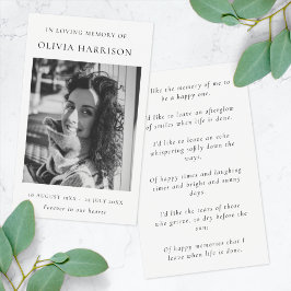 Elegante Chic Memorial | Beerdigung Foto Poem Card