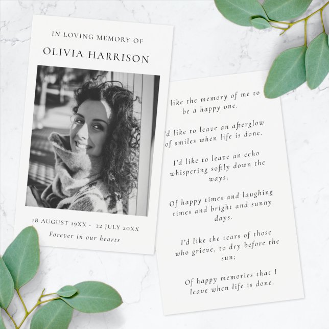 Elegante Chic Memorial | Beerdigung Foto Poem Card (Von Creator hochgeladen)