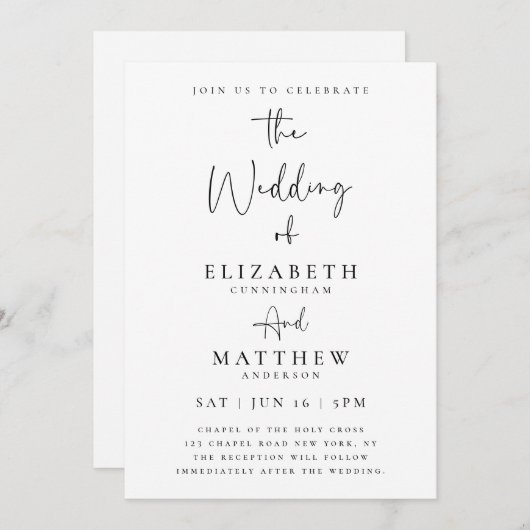 Elegante Chic Modern Simple Typografy Wedding Einladung (Vorne/Hinten)