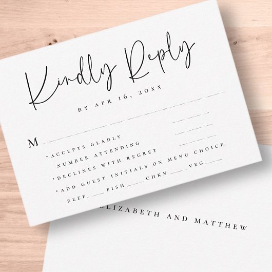 Elegante Chic Modern Simple Typografy Wedding RSVP Karte