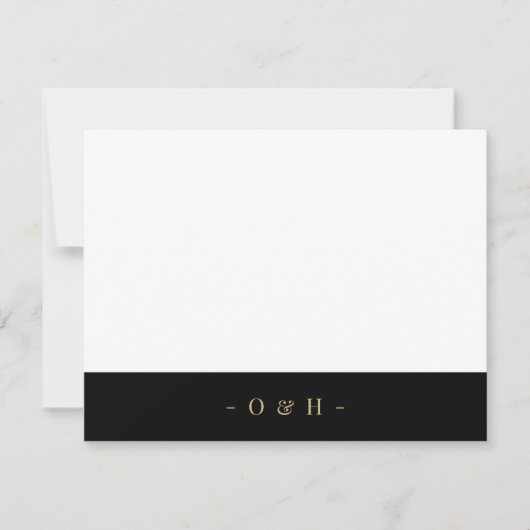 Elegante Chic Monogram Gold Black Wedding Note Car Mitteilungskarte (Vorderseite)