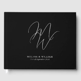 Elegante Chic Monogram Moderne Schwarze Hochzeit Gästebuch