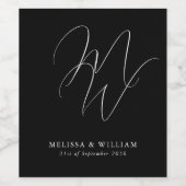 Elegante Chic Monogram Moderne Schwarze Hochzeit Weinetikett (Einzelnes Label)