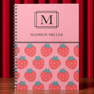 Elegante Chic Monogram Strawberries Personalisiert Notizblock