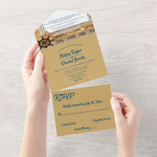 Elegante Chic-Navy-Küsten-Strand-Moderne Hochzeit All In One Einladung