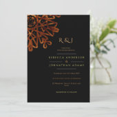 Elegante Chic Ornamental Black and Gold Wedding Einladung (Stehend Vorderseite)