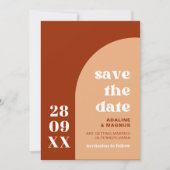 Elegante Chic Peach Terracotta Arch Boho Hochzeit Save The Date (Vorderseite)