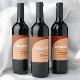 Elegante Chic Peach Terracotta Arch Boho Hochzeit Weinetikett