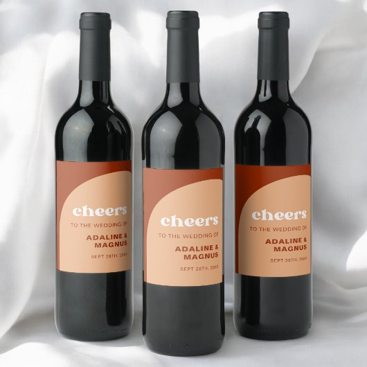 Elegante Chic Peach Terracotta Arch Boho Hochzeit Weinetikett