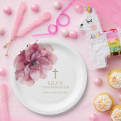 Elegante Chic Pink Aquarellfarben Floral Bestätigu Pappteller (Party)