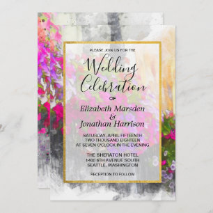 Elegante Chic Pink Florals Watercolor Wedding Einladung