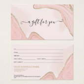 Elegante Chic Pink Gold Marble Agate Geschenkkarte (Vorne & Hinten)