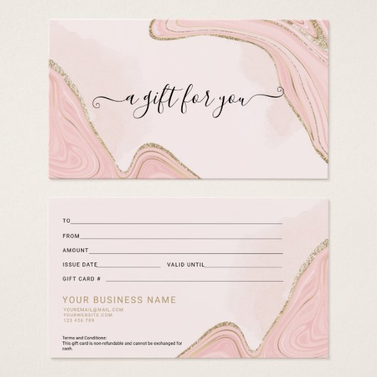 Elegante Chic Pink Gold Marble Agate Geschenkkarte (Vorne & Hinten)