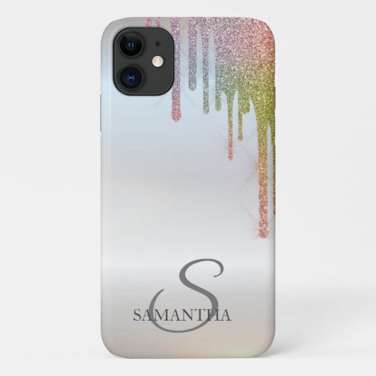 Elegante Chic Rainbow Glitzer Tropfen Silver Case-Mate iPhone Hülle (Rückseite)