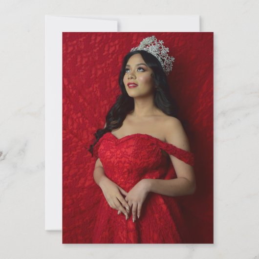 Elegante Chic Red Floral Foto Quinceañera Dankeskarte (Rückseite)