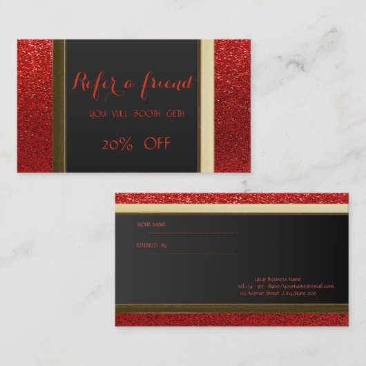Elegante Chic Red Glittery-Referenzkarte Empfehlungskarte (Vorne/Hinten)