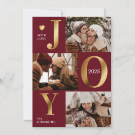 Elegante Chic Red Gold Foto Collage Jockey Weihnac Feiertagskarte