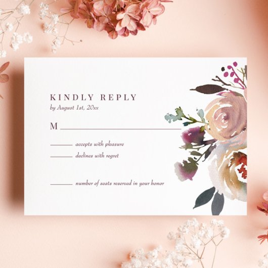 Elegante Chic Romantic Rose Wedding RSVP Card