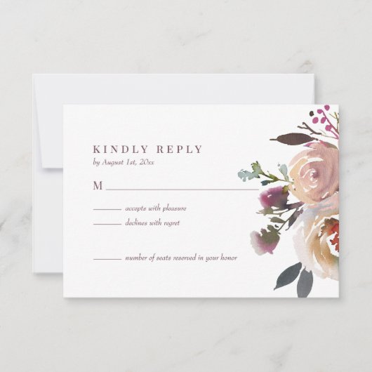 Elegante Chic Romantic Rose Wedding RSVP Card (Vorderseite)