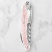 Elegante Chic Rose Gold Glitzer Blush Monogram Nam Kellnermesser (Rückseite)