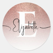 Elegante Chic Rose Gold Glitzer Mit Monogramm Runder Aufkleber (Vorderseite)