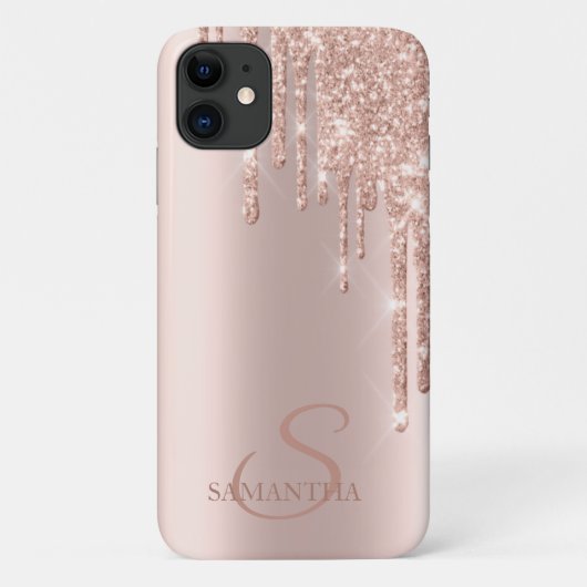 Elegante Chic Rose Gold Glitzer Tropfen Case-Mate iPhone Hülle (Rückseite)