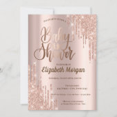 Elegante Chic Rose Gold Glitzer Tropfen Kinderdusc Einladung (Vorderseite)