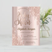 Elegante Chic Rose Gold Glitzer Tropfen Kinderdusc Einladung (Stehend Vorderseite)