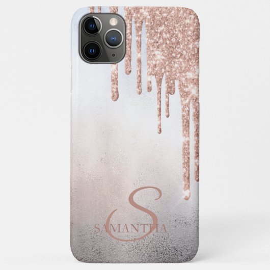 Elegante Chic Rose Gold Glitzer Tropfen Monogram Case-Mate iPhone Hülle (Rückseite)