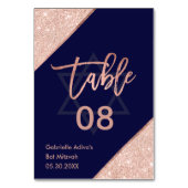 Elegante Chic Rose Gold Navy Blue Bat Mitzvah Tischnummer (Rückseite)