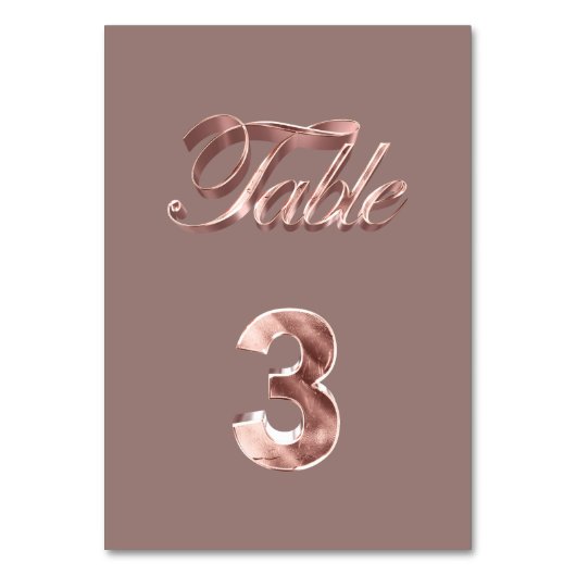 Elegante Chic Rose Gold Party Gäste Tischnummer 3 (Vorderseite)