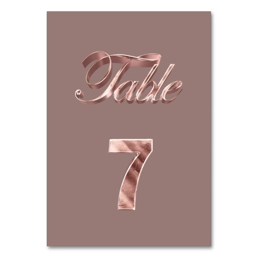 Elegante Chic Rose Gold Party Gäste Tischnummer 7 (Vorderseite)