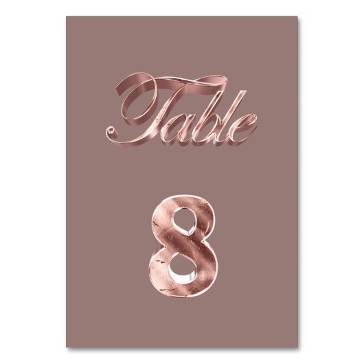 Elegante Chic Rose Gold Party Gäste Tischnummer 8 (Rückseite)