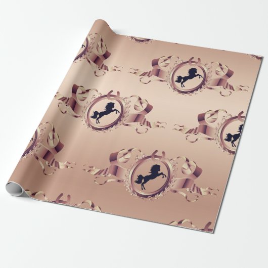 Elegante Chic Rose Gold Reitschiff Wappen Geschenkpapier (Ungerollt)
