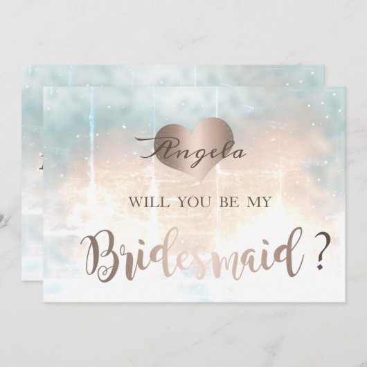 Elegante Chic Rose Goldenes Herz Bridesmäaid Karte (Vorne/Hinten)