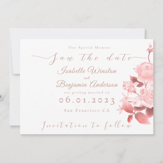 Elegante Chic Rose Hochzeit Ankündigung (Vorderseite)