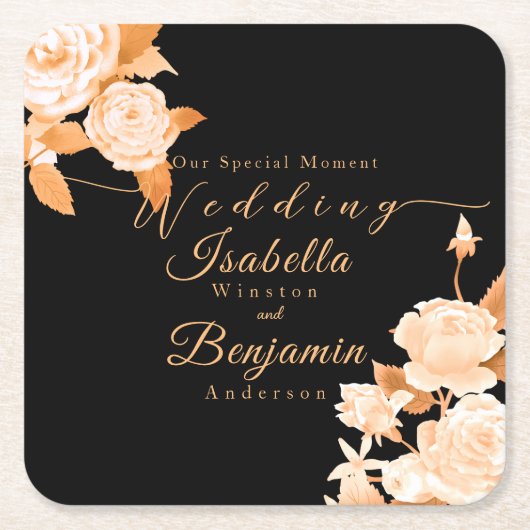 Elegante Chic Rose Hochzeit Rechteckiger Pappuntersetzer (Vorderseite)