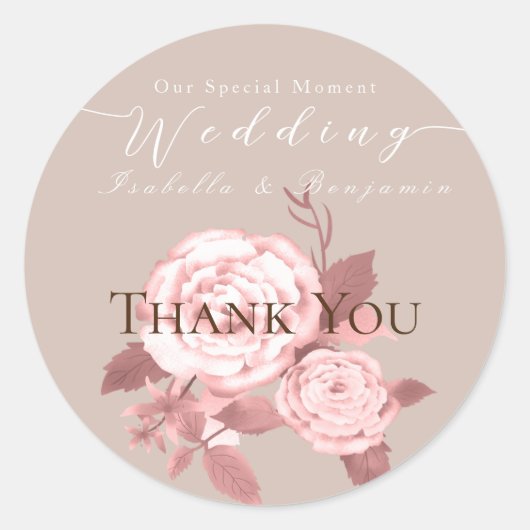 Elegante Chic Rose Hochzeit Runder Aufkleber (Vorderseite)
