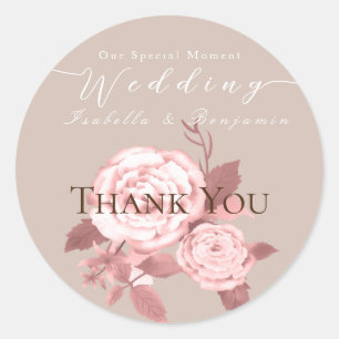 Elegante Chic Rose Hochzeit Runder Aufkleber