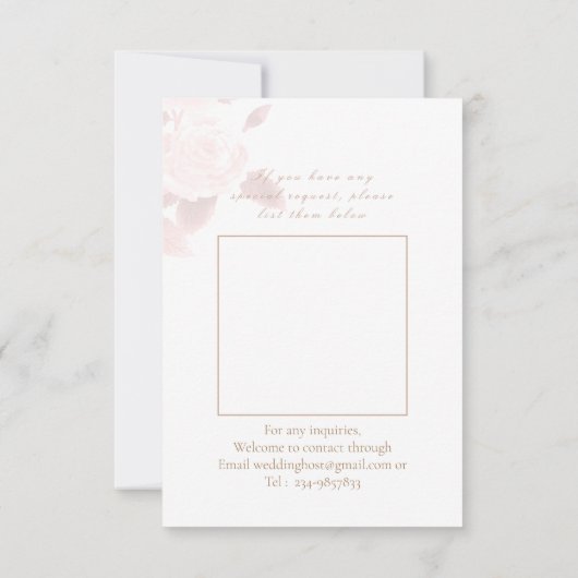 Elegante Chic Rose Hochzeitessen Dinner Option UAW RSVP Karte (Rückseite)