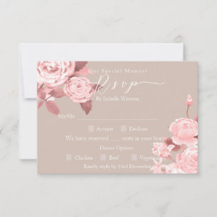 Elegante Chic Rose Hochzeitessen Dinner Option UAW RSVP Karte
