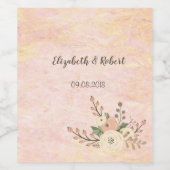 Elegante Chic Rose Marble Floral Weinetikett (Einzelnes Label)