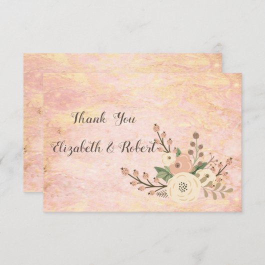 Elegante Chic Rose Marmor floral Danke Karte (Vorne/Hinten)