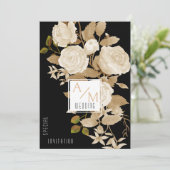Elegante Chic Rose Monogram Black Bride Parent Einladung (Stehend Vorderseite)
