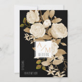 Elegante Chic Rose Monogram Black Couple Host Einladung (Vorderseite)