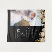 Elegante Chic Rose Monogram Black Foto Tapestry Wandteppich (Vorderseite (Horizontal))