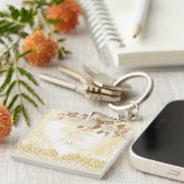 Elegante Chic Rose Monogram Gold Schlüsselanhänger (Vorderseite rechts)