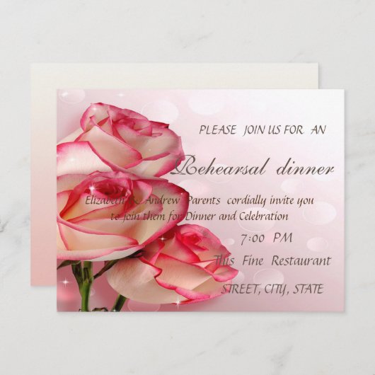 Elegante Chic Rose Probe Abendessen Einladung (Vorne/Hinten)