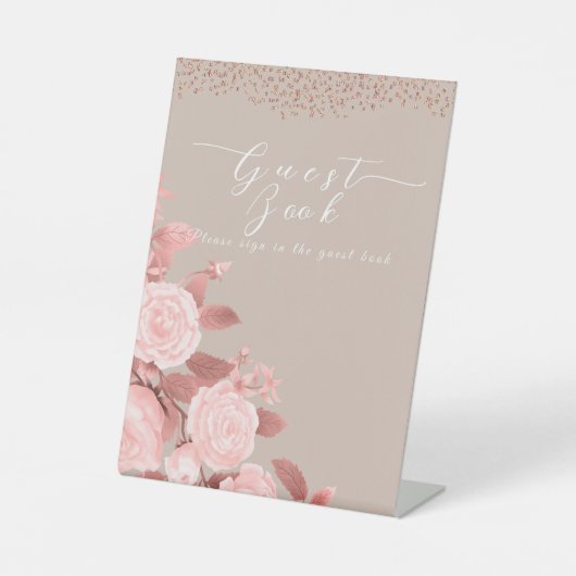 Elegante Chic Rose Wedding Guest Signature Sockelschild (Vorderseite)