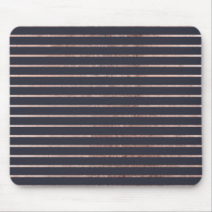 Elegante Chic-Rosen-Goldstreifen und Marine-Blau Mousepad